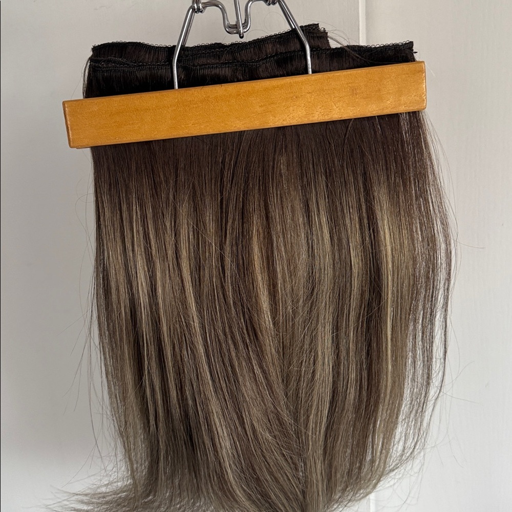 16” Clip-In Hair Extensions Brown Blonde Highlights 100% Human Hair 7 pcs - Picture 4 of 8